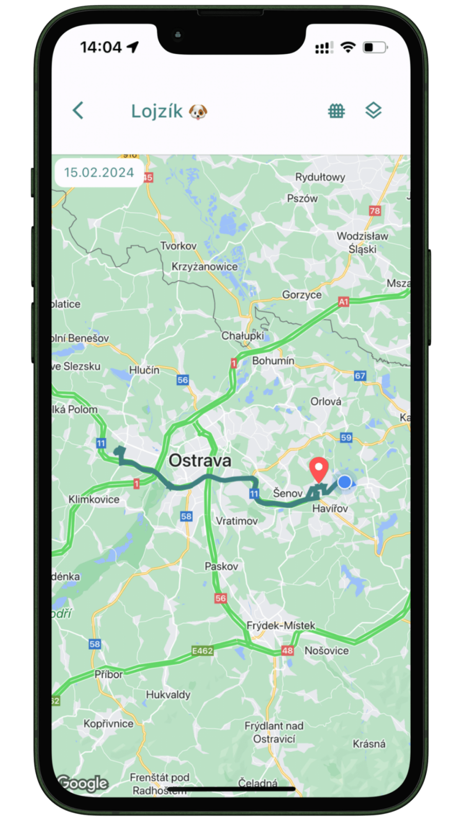 Trasy celého dne na mapě